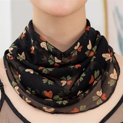 Fake collar cervical vertebra mask scarf hanging ear mask neck scarf women's pullover sun protection thin small silk scarf fashion Korean version