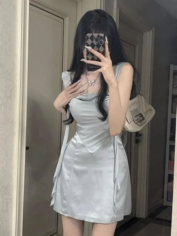 【品牌LALADUDU】胖mm法式純欲連衣裙仙女夏辣妹露背收腰顯瘦短裙