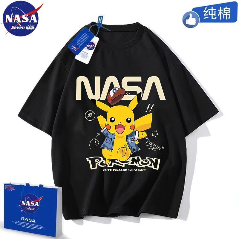 NASA cartoon Pikachu short-sleeved boy's handsome summer cotton T-shirt casual breathable Pokémon children's clothing top