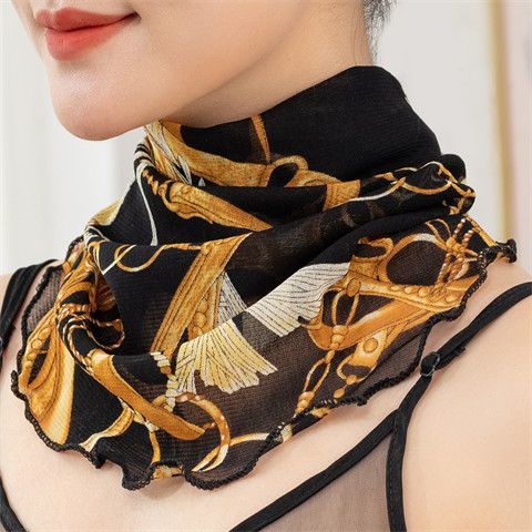 Fake collar cervical vertebra mask scarf hanging ear mask neck scarf women's pullover sun protection thin small silk scarf fashion Korean version