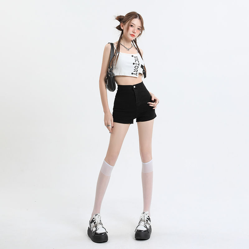 黑色短褲女外穿打底2023夏季新款高腰辣妹緊身牛仔褲包臀超短熱褲