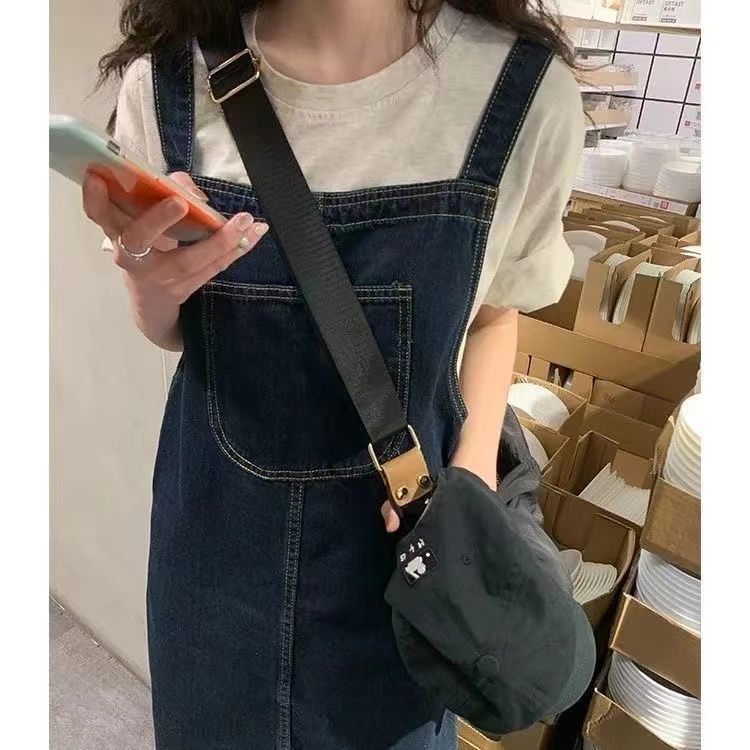 復古牛仔背帶連衣裙女夏季2023新款學院風日系小個子學生顯瘦長裙