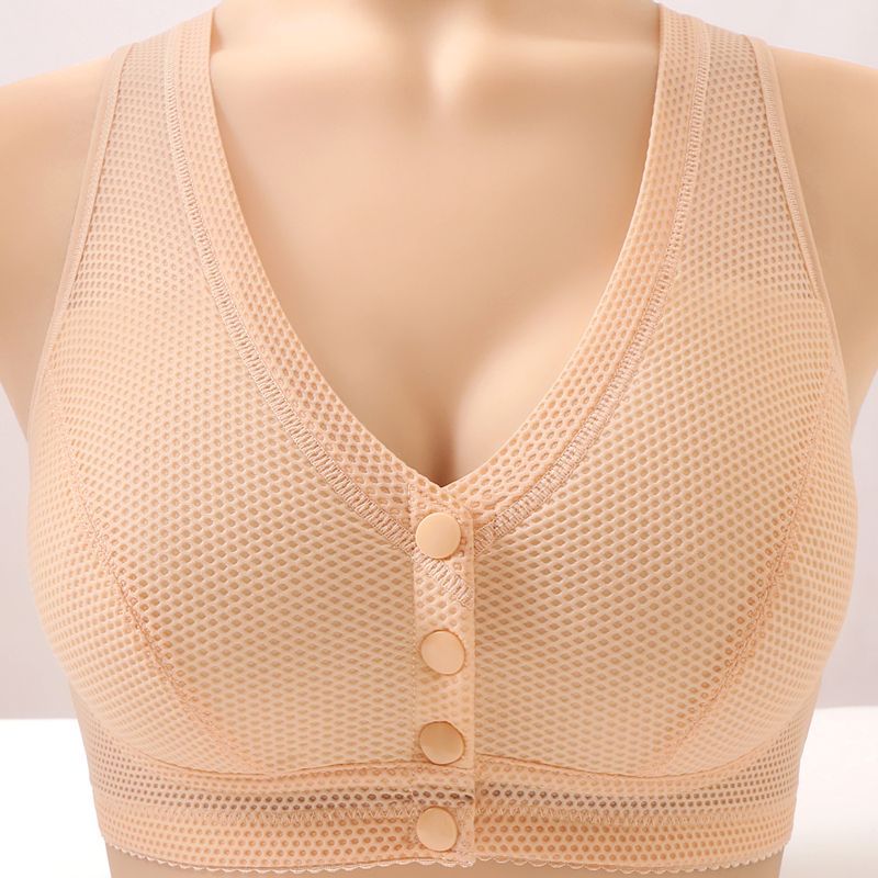 Summer thin women's vest-style front-breasted bra, soft large mesh breathable cotton mother's underwear for middle-aged and elderly people