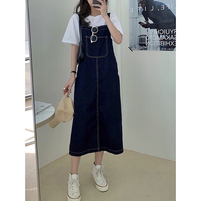 鹽系牛仔背帶裙女夏季2023新款韓版復古吊帶裙顯瘦減齡連衣裙傘裙
