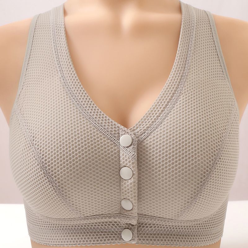 Summer thin women's vest-style front-breasted bra, soft large mesh breathable cotton mother's underwear for middle-aged and elderly people