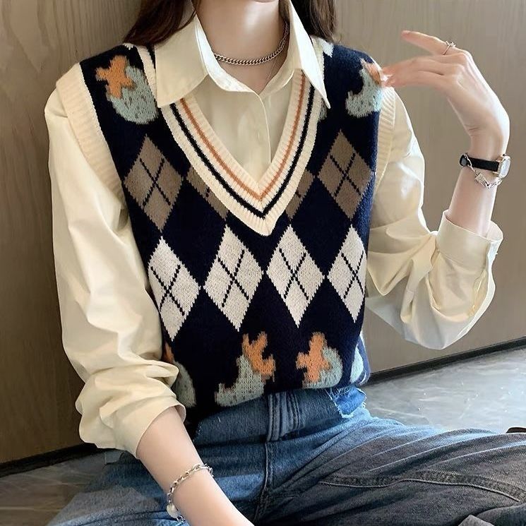2023 new autumn and winter Korean style women's vests, foreign style college style sweaters, knitted vests, small women's outdoor wear