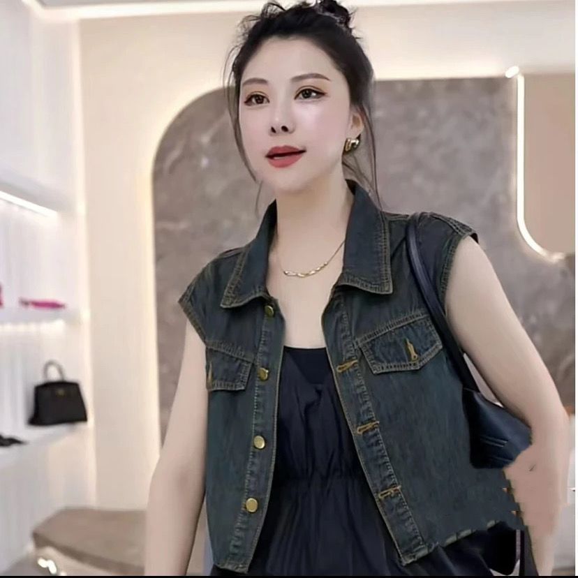 Denim vest women's  spring and summer new cool style retro Hong Kong style design sense niche short vest outerwear