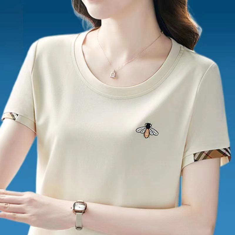 撿漏~專櫃撤回剪標女士t恤短袖高檔圓領媽媽丅恤衫洋氣上衣女