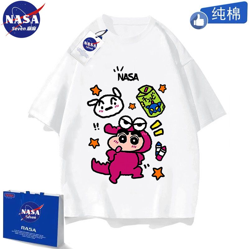 NASA Crayon Shin-chan t-shirt children's summer cartoon pure cotton short-sleeved boys and girls cute Korean style tops parent-child wear