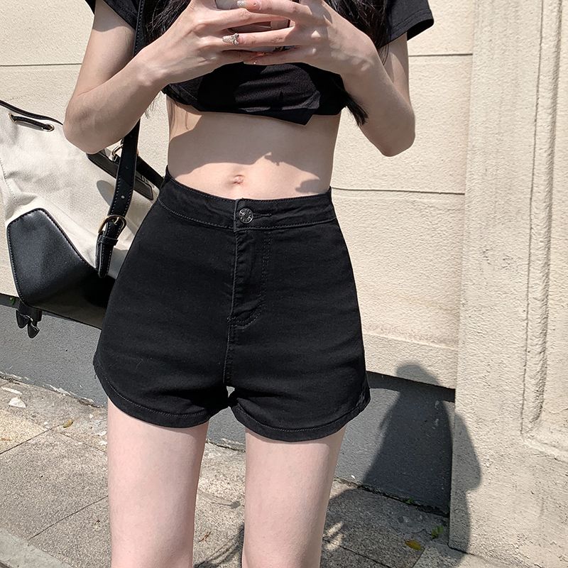 黑色高腰牛仔短褲女2023新款夏季修身緊身顯瘦外穿打底超短熱褲潮