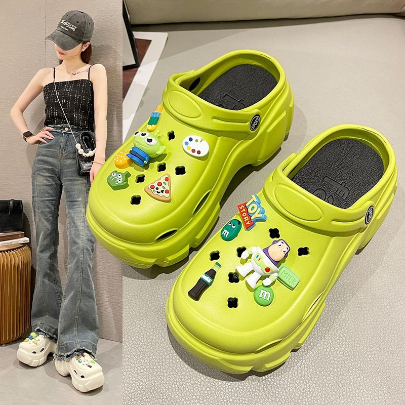 Bus Lightyear small high-heeled hole shoes women's summer outer wear thick-soled Baotou beach non-slip heightening sandals and slippers