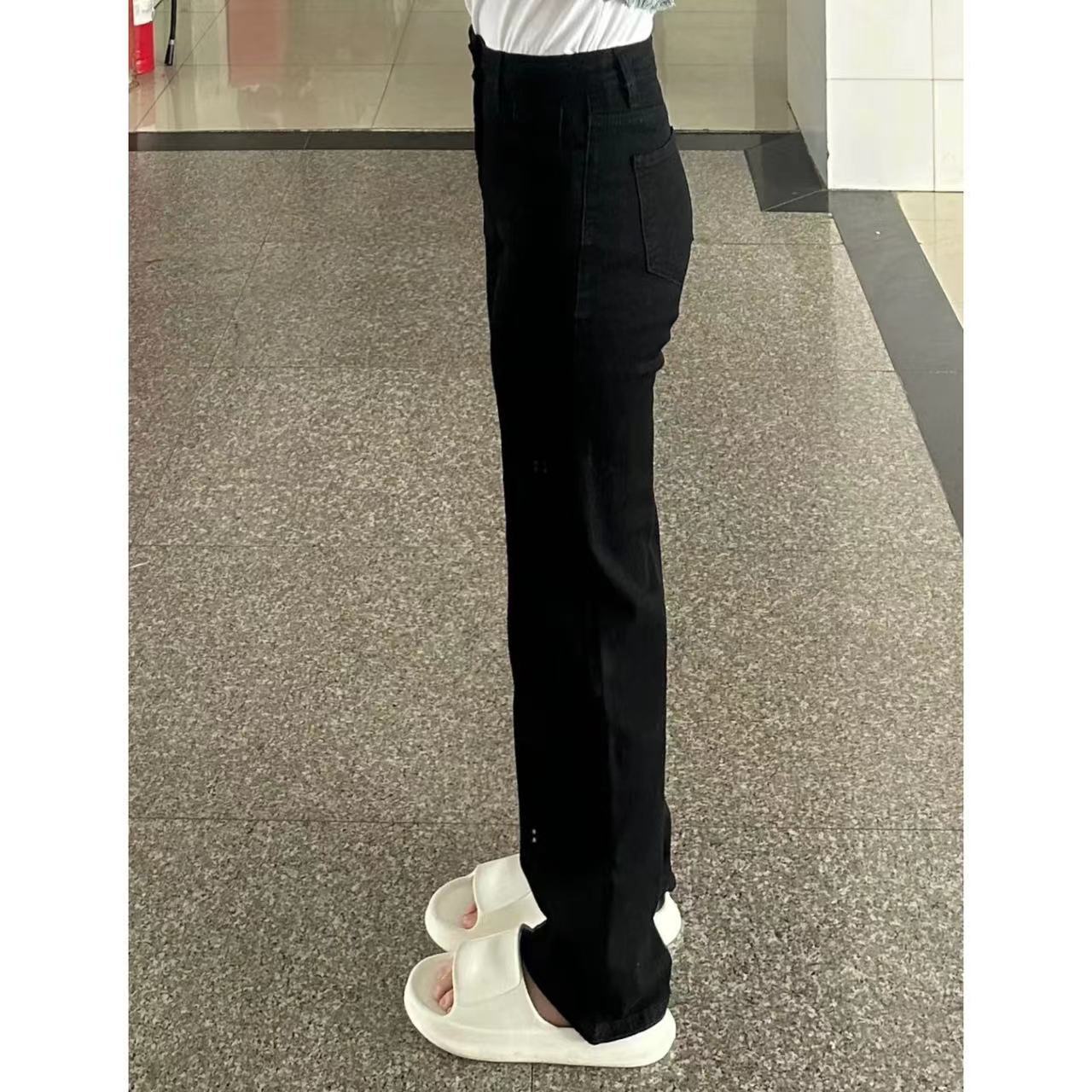 秋冬季黑色牛仔褲女彈力寬鬆直筒拖地加長褲百搭辣妹歐美風簡約潮