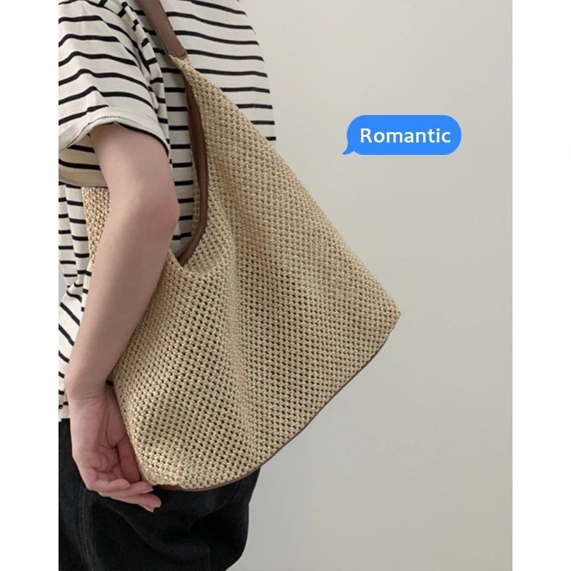 [Summer Essentials] Large Capacity Straw Bag Tote Bag Retro Portable Travel Versatile Shoulder Woven Commuting Bag
