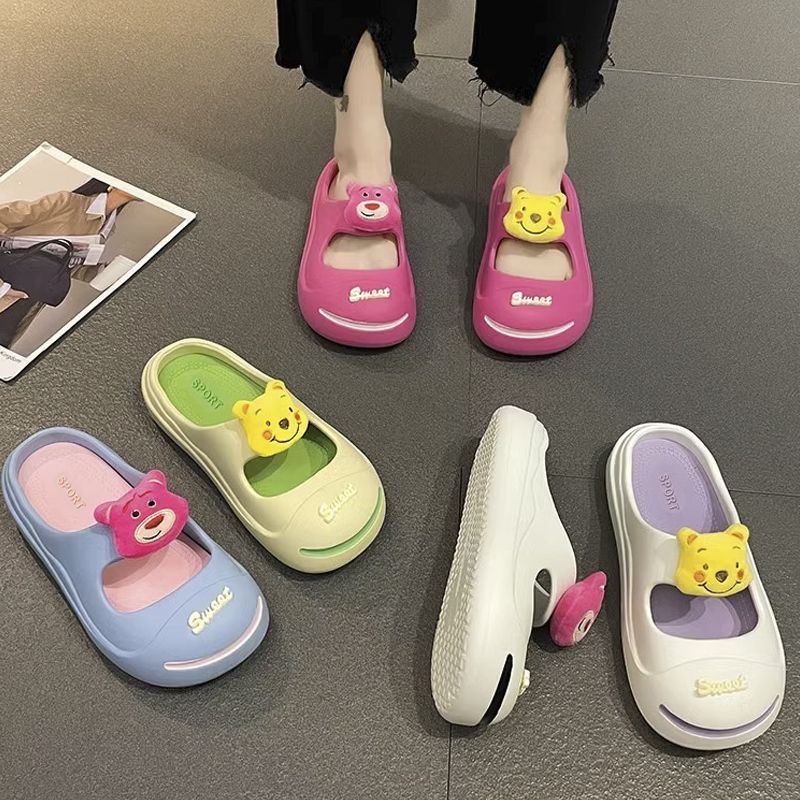 SUNNY COLOR Panda Open Smile Slippers Women's Summer Outerwear Fashion Ins Trendy Half Slippers Soft Bottom Baotou Sandals