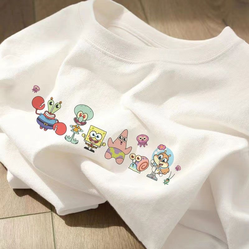Children's Clothing Girls' Tops 2023 Summer New Cartoon Print T-Shirts Cute Personalized Versatile Cotton T-Shirts for Children and Middle School Children