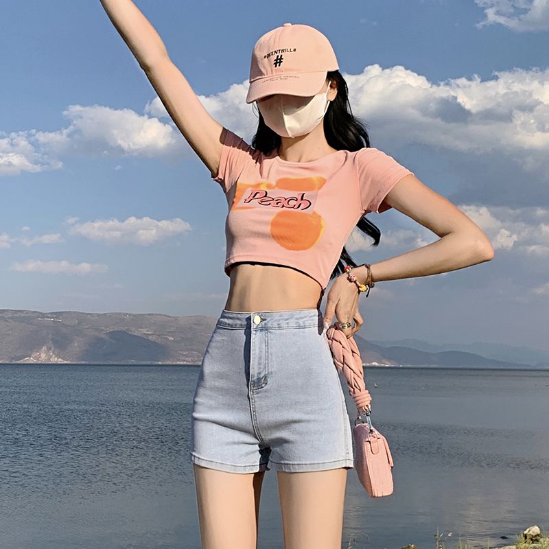 淺藍色牛仔短褲女超短褲高腰夏天薄款緊身顯瘦性感辣妹a字版熱褲