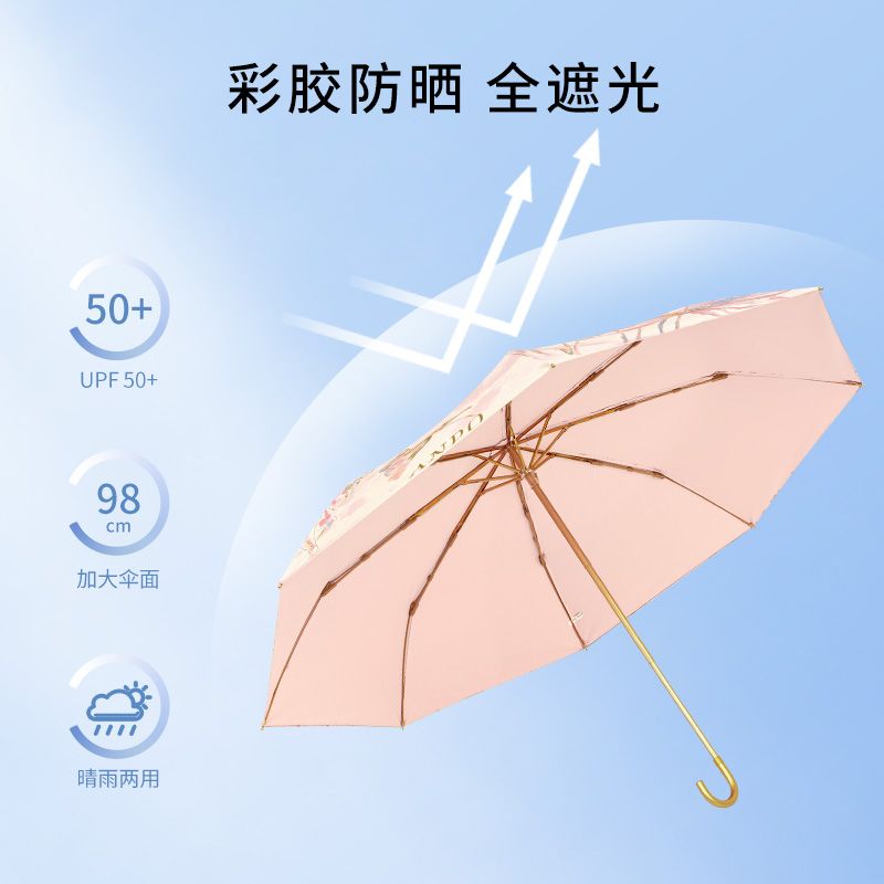 知伞复古弯钩太阳伞防晒防紫外线晴雨伞两用女折叠轻便自动遮阳伞