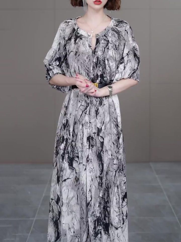 【送腰带】高级感时尚洋气连衣裙2023夏季新款大码宽松显瘦中长裙