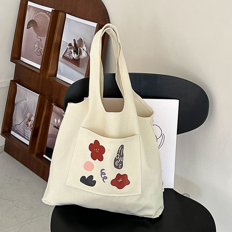 Japanese original illustration design Tote illustration canvas handbag simple and versatile literary large capacity shoulder bag for women