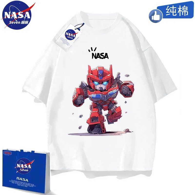 NASA Transformers clothes boys summer cotton T-shirt cool cartoon Optimus Prime short-sleeved style for big children
