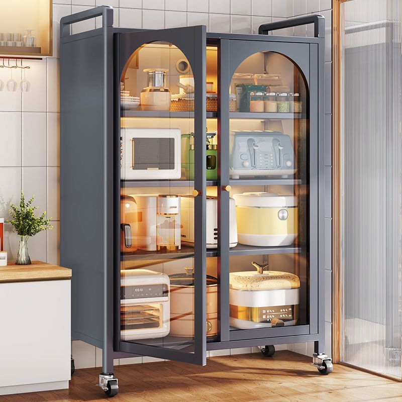 加深厨房置物架双开钢化玻璃门层高可调节多功能微波炉烤箱储物柜