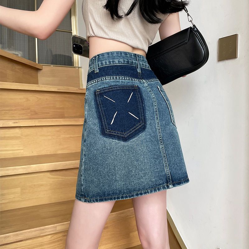 大碼女裝2023春夏新款牛仔半身裙小個子胖mm高腰顯瘦遮肚a字短裙