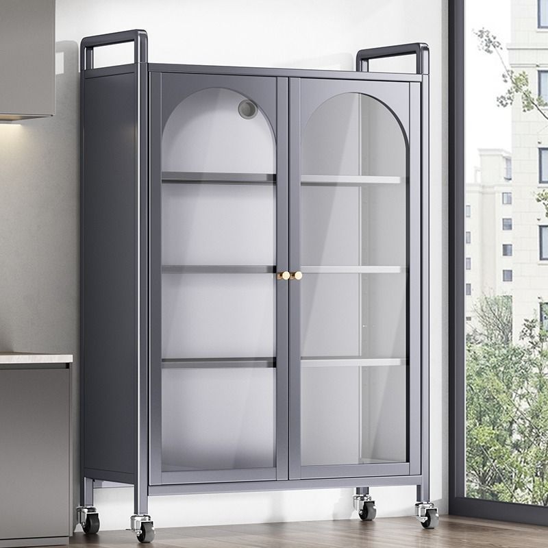 加深厨房置物架双开钢化玻璃门层高可调节多功能微波炉烤箱储物柜