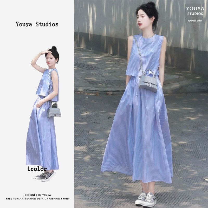 Salt style light mature dopamine outfit complete set of tea style milk style lively age-reducing dress two-piece suit for women summer