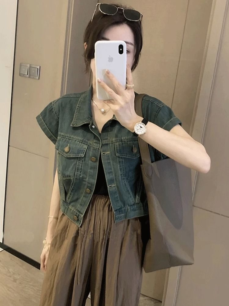 Summer new denim short jacket female Korean version Korean version short niche design sense loose shirt jacket