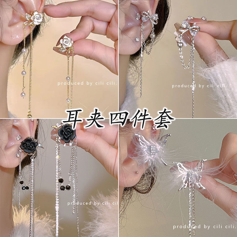 cili奶油茉莉~甜美白色花朵無耳洞耳骨夾森系小眾高級感耳飾耳夾