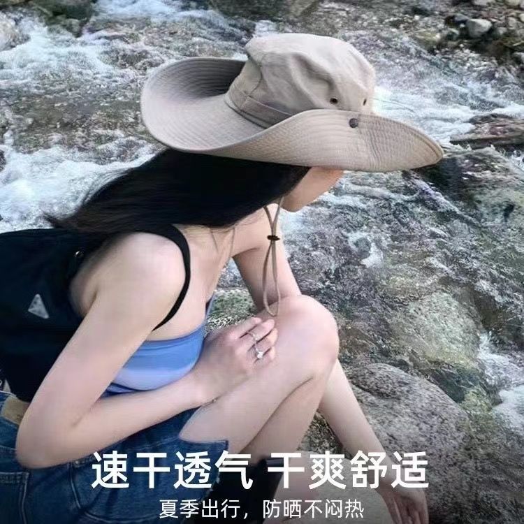 夏季防晒登山渔夫帽女户外大檐钓鱼帽徒步遮阳西部大头围牛仔帽男