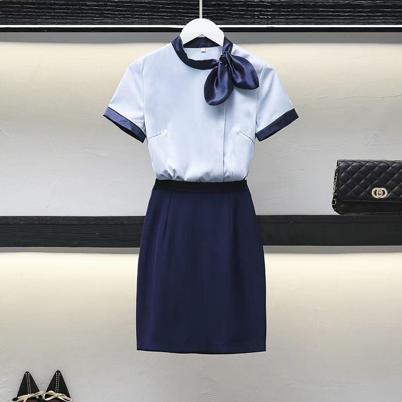 空姐職業裝女夏季時尚前台美容師工作服女套裝短袖氣質珠寶店工裝