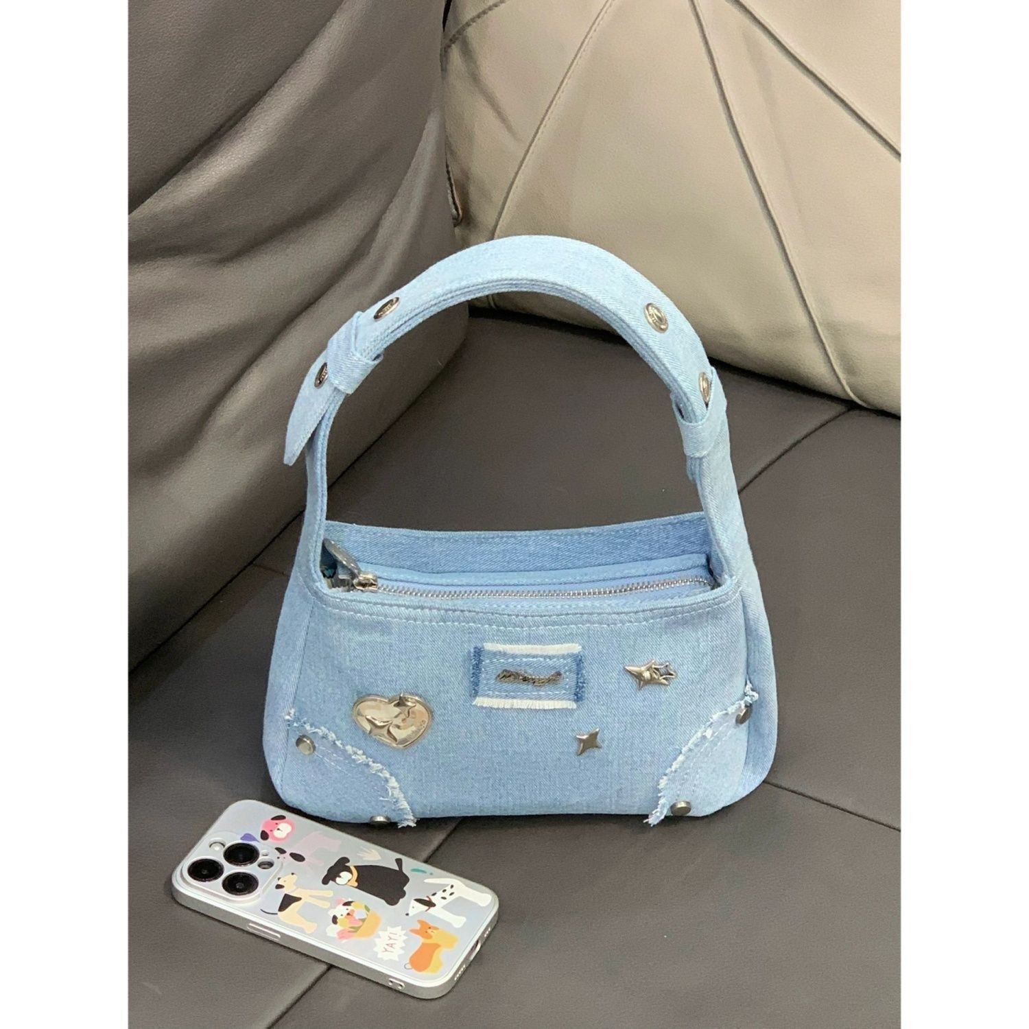 High-looking 2024 new denim armpit bag for women, retro sweet and cool Y2K shoulder bag, portable summer ins small bag