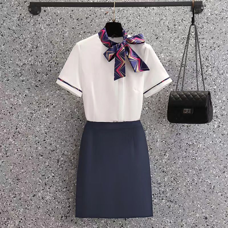 Fashionable short-sleeved shirt for women in summer hotel front desk work wear jewelry store beauty salon high-end stewardess professional suit