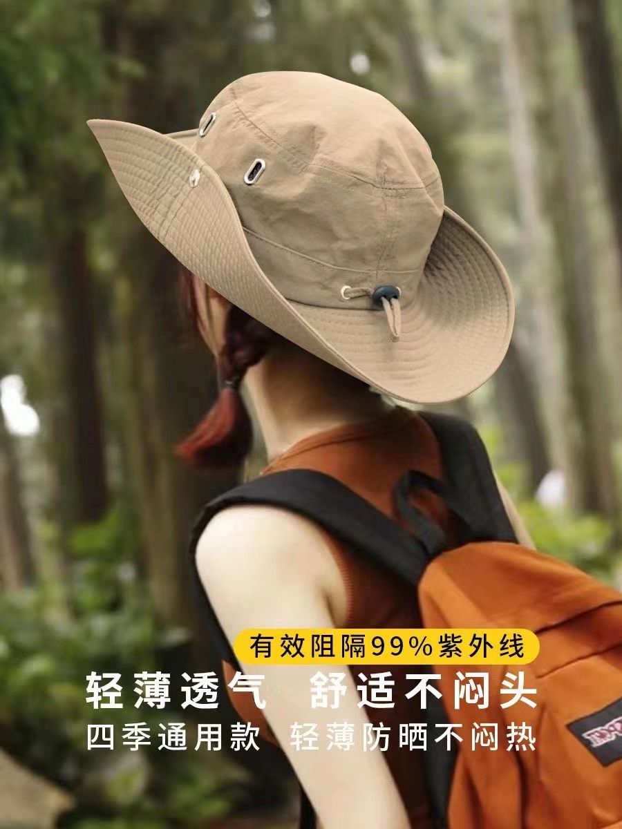 夏季防晒登山渔夫帽女户外大檐钓鱼帽徒步遮阳西部大头围牛仔帽男