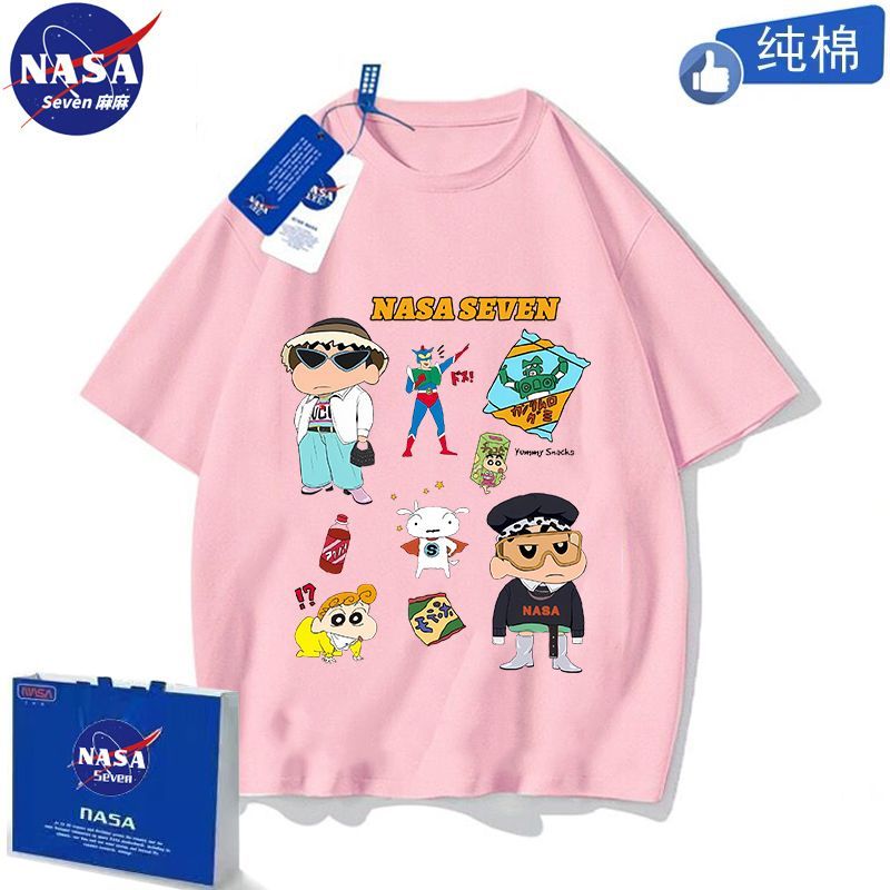 NASA co-branded cartoon 3D Crayon Shin-chan short-sleeved boy's handsome summer cotton T-shirt American student middle and older children