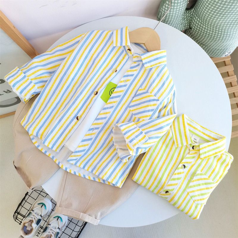 Boys' autumn shirts, stylish baby long-sleeved spring and autumn jackets, 2023 new Korean style handsome shirts for children and middle-aged children