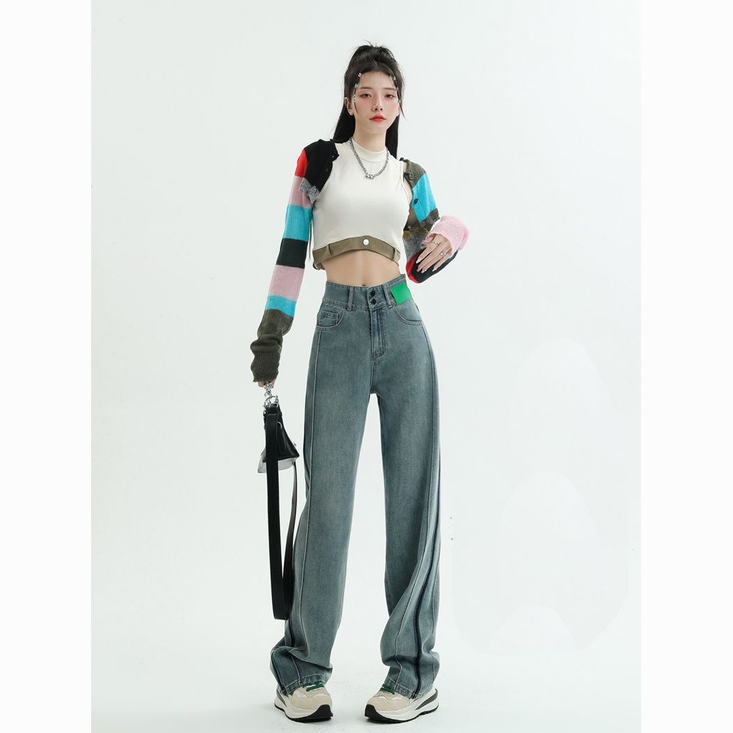 高腰小眾闊腿褲牛仔褲女2023年新款寬鬆顯瘦百搭垂感拖地褲子韓版
