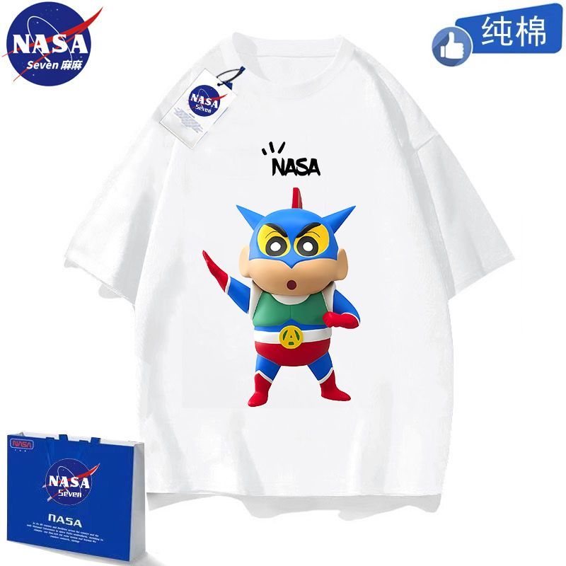 NASA co-branded cartoon 3D Crayon Shin-chan short-sleeved boy's handsome summer cotton T-shirt American student middle and older children