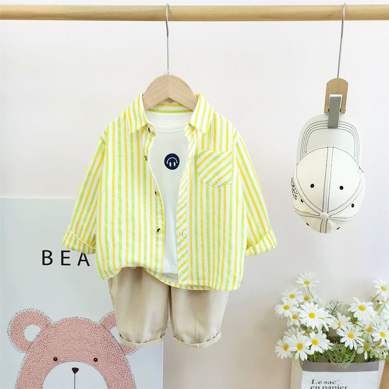 Boys' autumn shirts, stylish baby long-sleeved spring and autumn jackets, 2023 new Korean style handsome shirts for children and middle-aged children