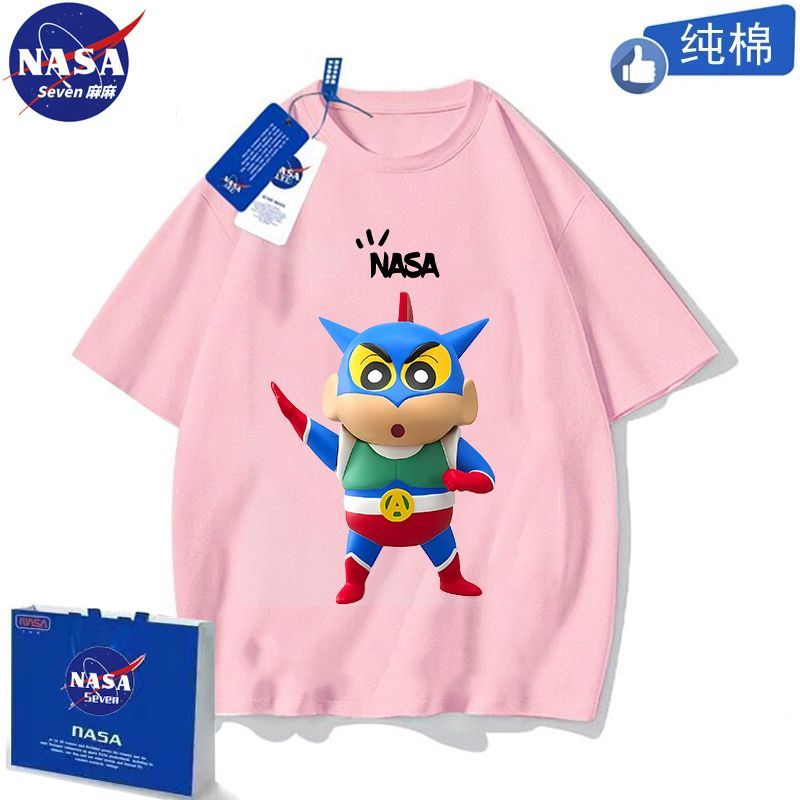 NASA co-branded cartoon 3D Crayon Shin-chan short-sleeved boy's handsome summer cotton T-shirt American student middle and older children