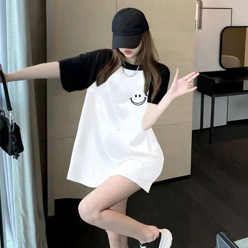 超肥胖mm2-300斤大碼女裝寬鬆顯瘦短袖T恤女夏季大版拼色遮肚上衣