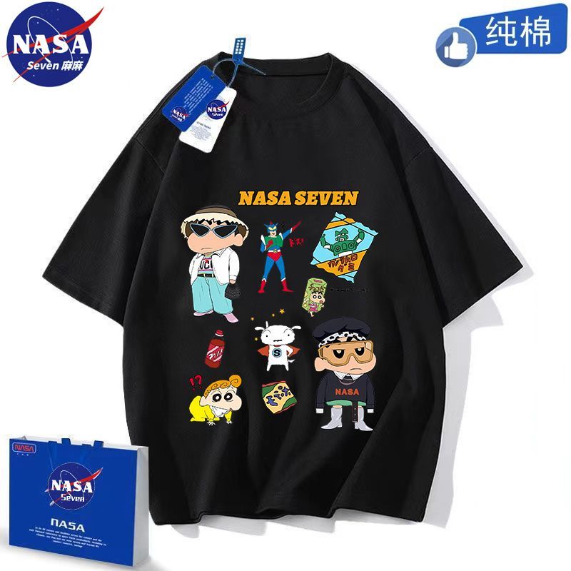 NASA co-branded cartoon 3D Crayon Shin-chan short-sleeved boy's handsome summer cotton T-shirt American student middle and older children