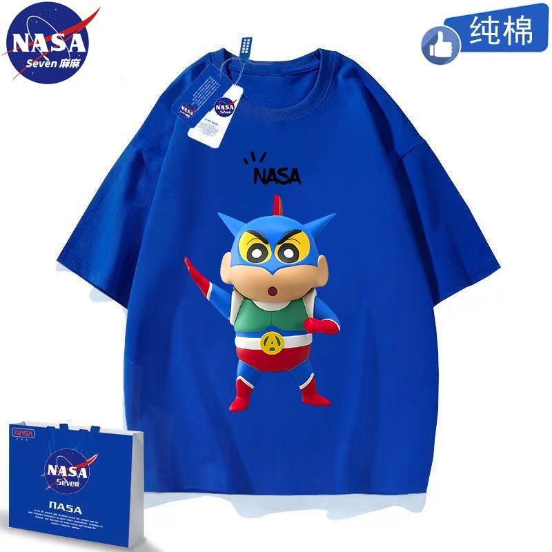 NASA co-branded cartoon 3D Crayon Shin-chan short-sleeved boy's handsome summer cotton T-shirt American student middle and older children
