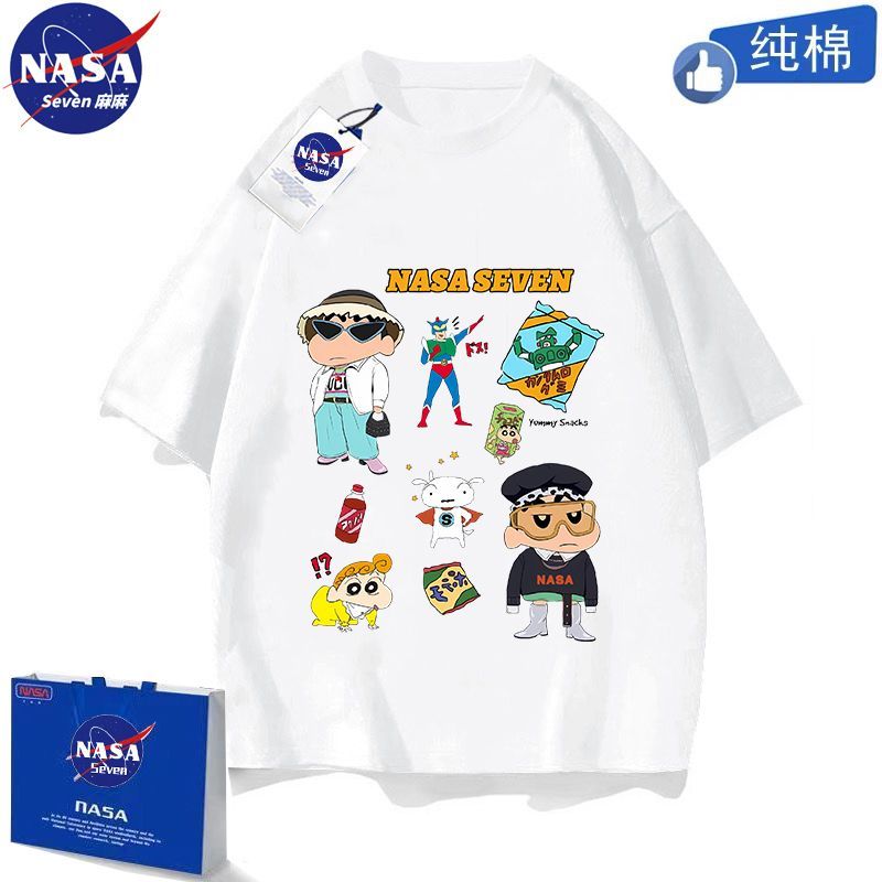 NASA co-branded cartoon 3D Crayon Shin-chan short-sleeved boy's handsome summer cotton T-shirt American student middle and older children