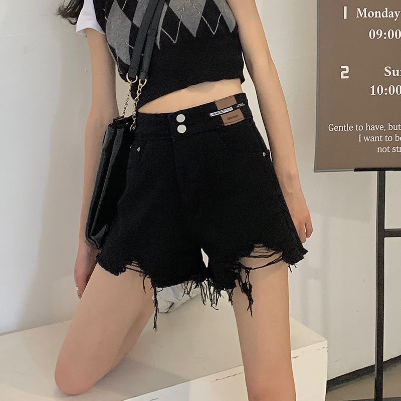 不規則破洞牛仔短褲女夏季2023新款韓版寬鬆高腰顯瘦短褲休閒潮