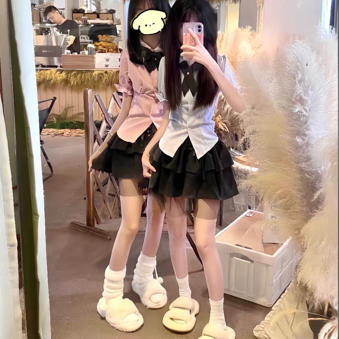 社會女套裝夏網紅同款jk制服收腰泡泡短袖襯衫+高腰系帶蓬蓬短裙