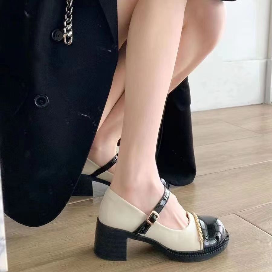 日系瑪麗珍鞋女2023夏季新款時尚百搭圓頭復古粗跟防滑洋氣小皮鞋