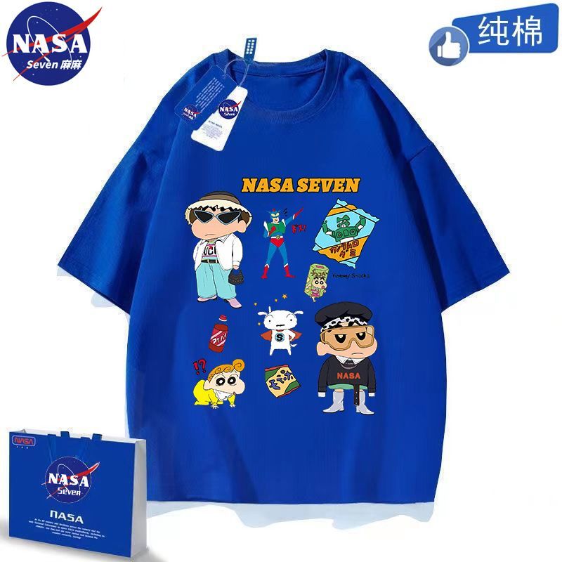 NASA co-branded cartoon 3D Crayon Shin-chan short-sleeved boy's handsome summer cotton T-shirt American student middle and older children