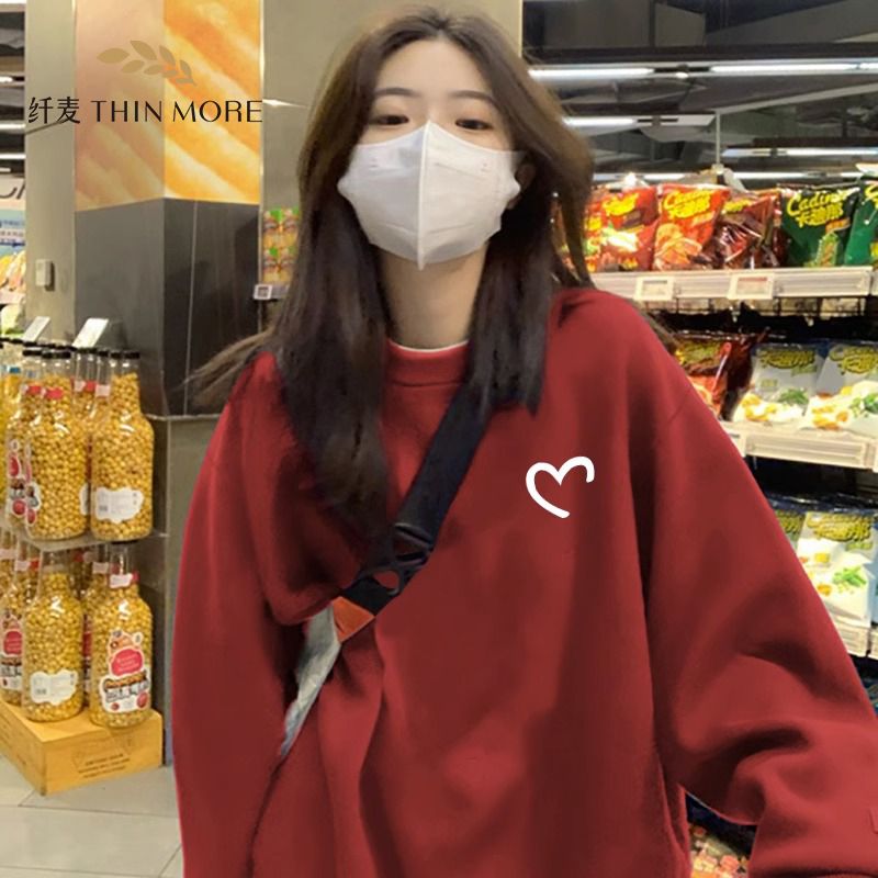 Fiber wheat heavyweight 380g pure cotton American couple sweatshirt oversize loose lazy autumn and winter plus velvet top